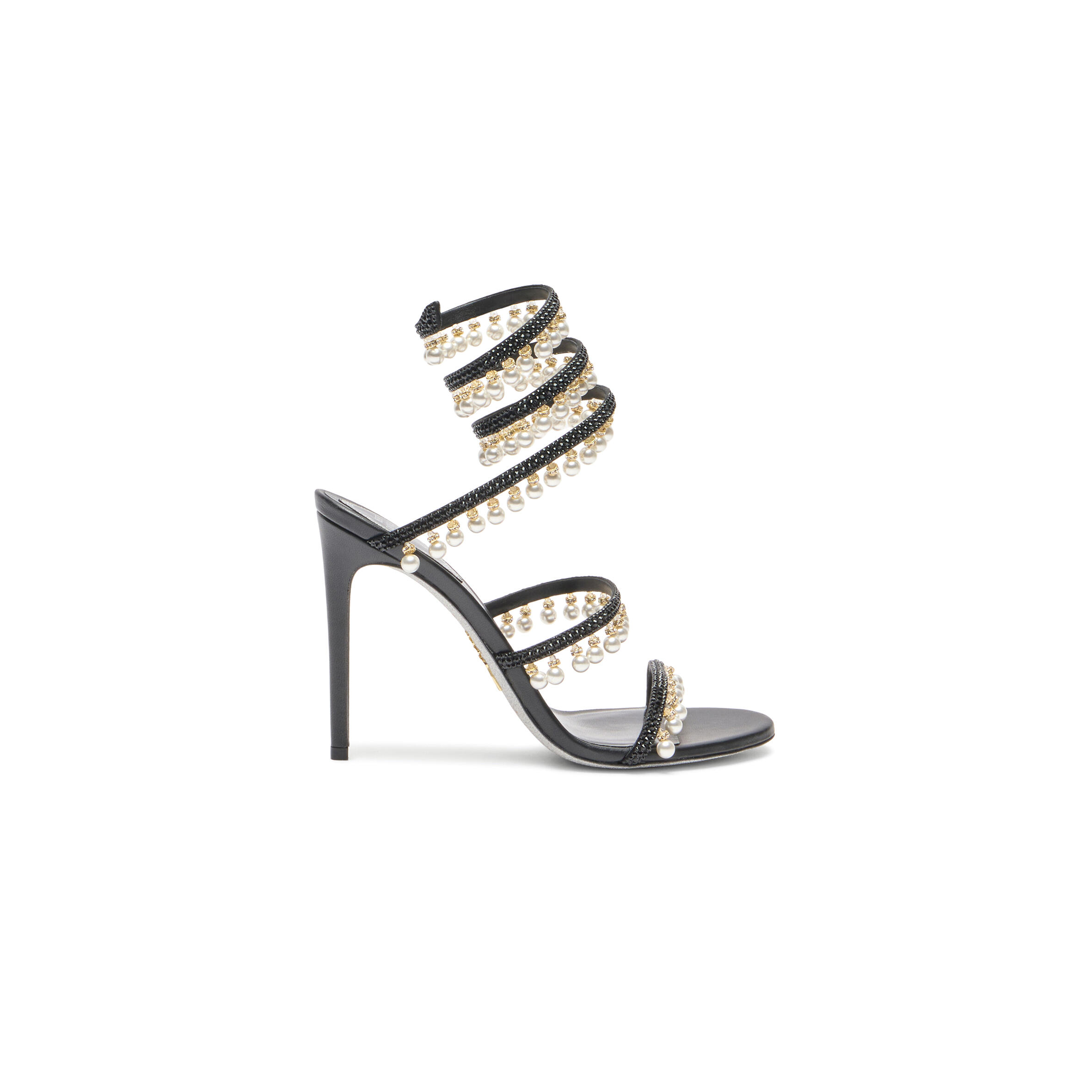 RENÉ CAOVILLA CHANDELIER BLACK SANDAL WITH PEARLS 105 C12380